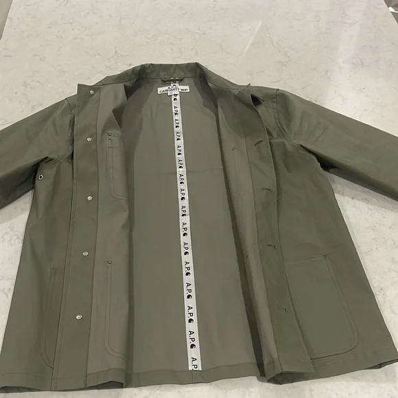 A.P.C. X Carhartt Wip collab on this field coat. Size XL. Olive green